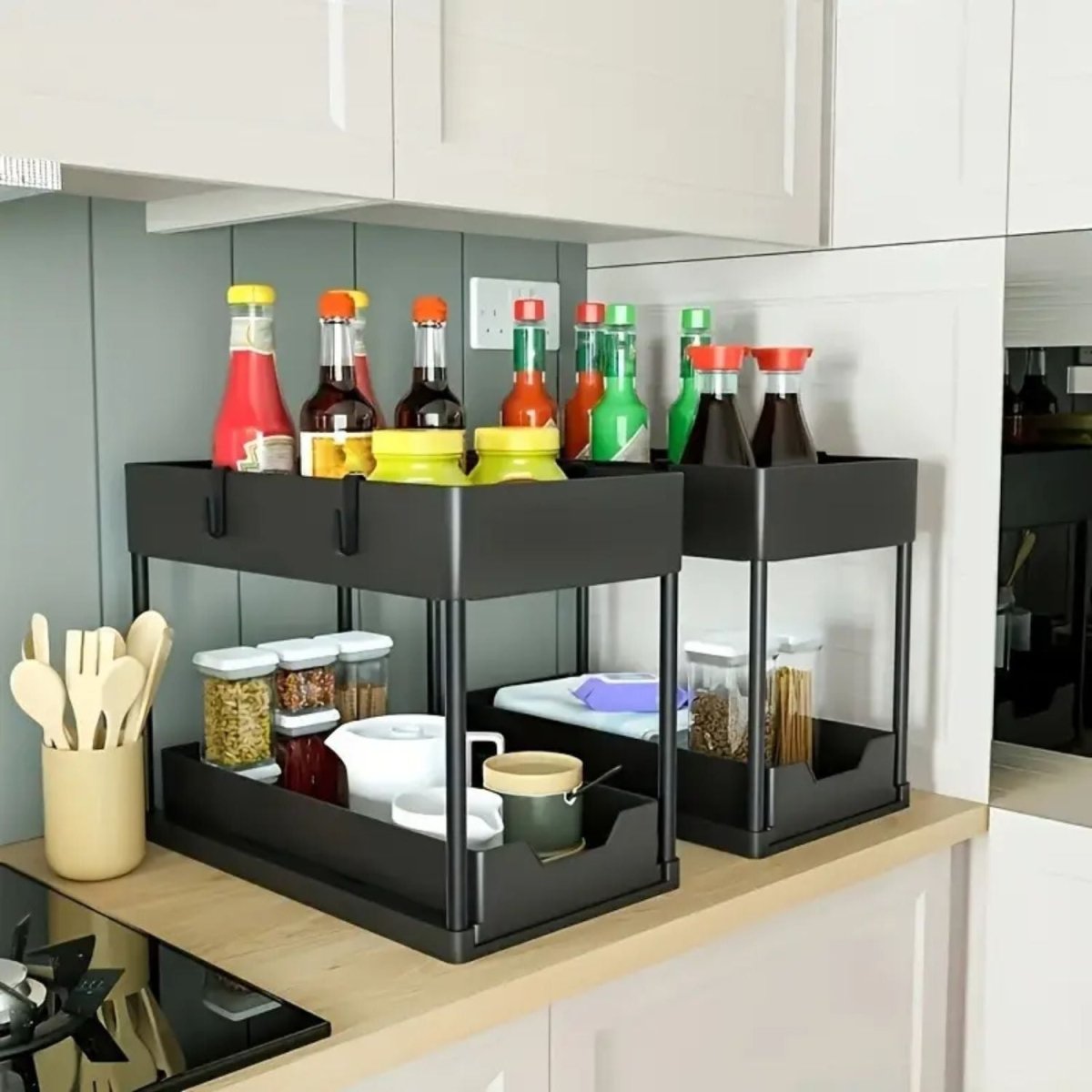 Multipurpose Under - Sink Organizer 2 - tier Storage Rack with Pull - Out Drawer - #Royalkart#under sink organizer