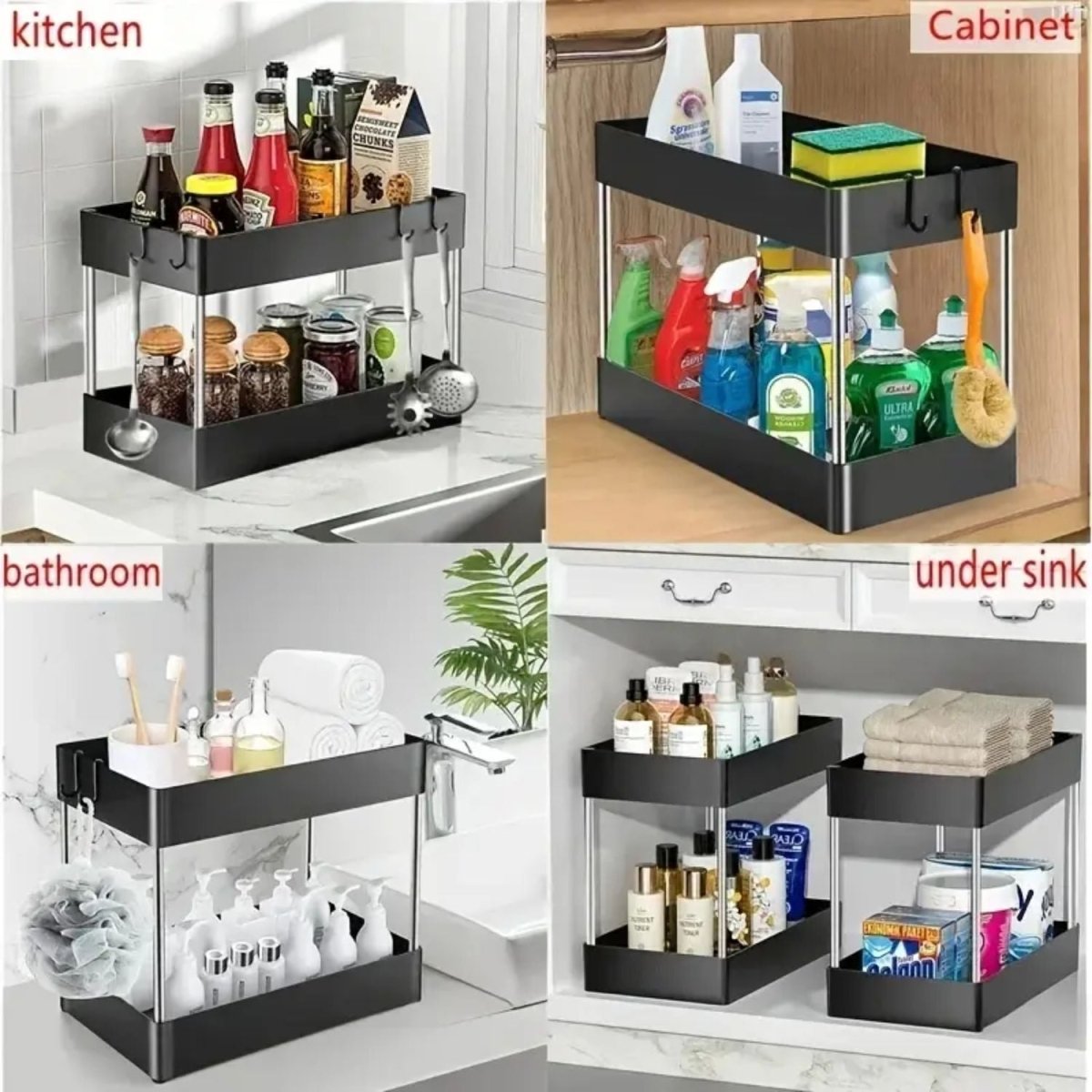 Multipurpose Under - Sink Organizer 2 - tier Storage Rack with Pull - Out Drawer - #Royalkart#under sink organizer