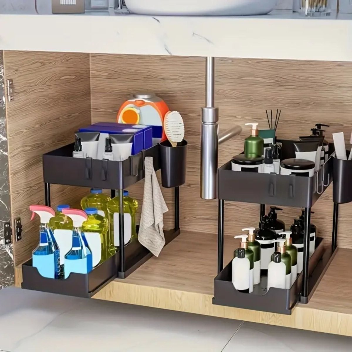 Multipurpose Under - Sink Organizer 2 - tier Storage Rack with Pull - Out Drawer - #Royalkart#under sink organizer