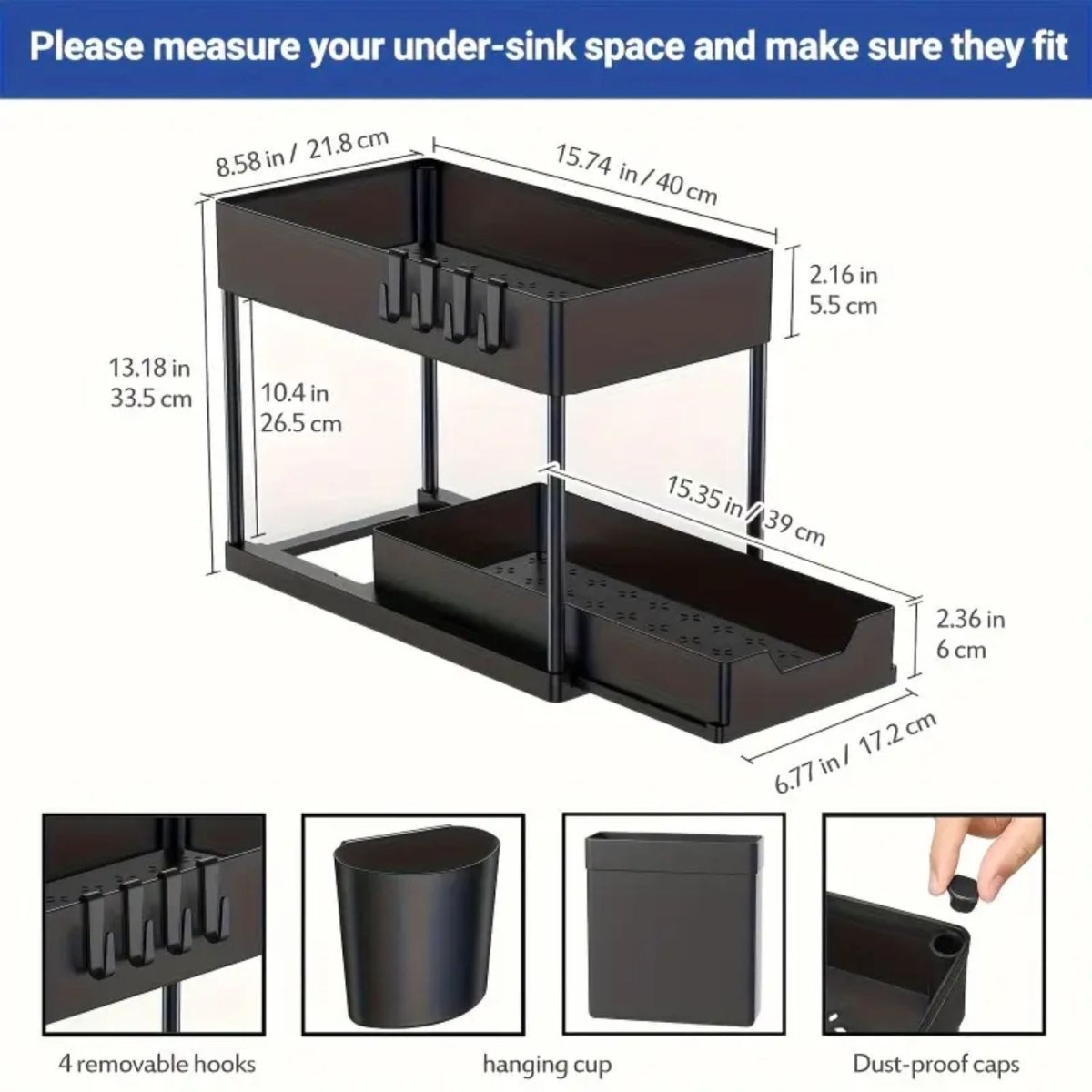 Multipurpose Under - Sink Organizer 2 - tier Storage Rack with Pull - Out Drawer - #Royalkart#under sink organizer