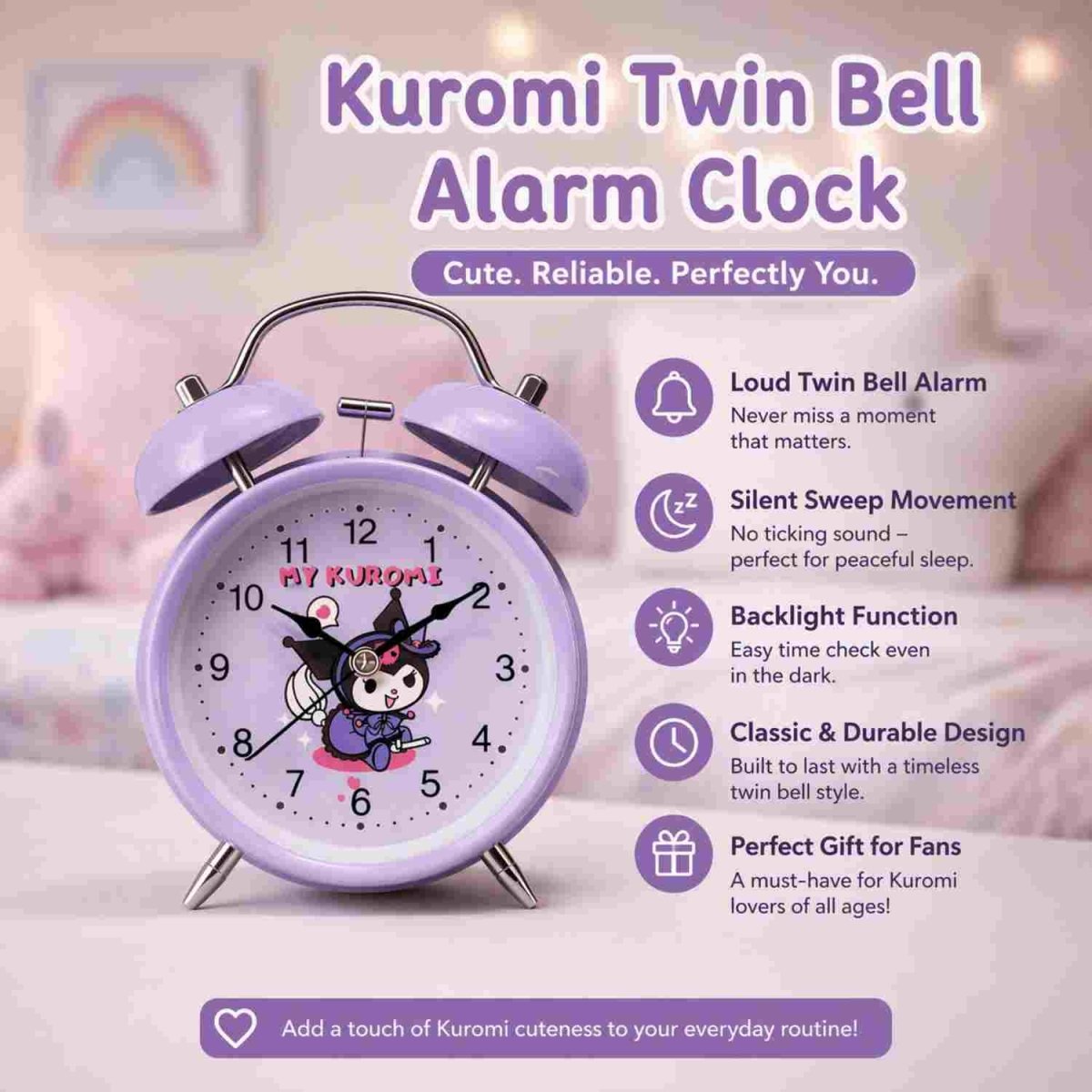 My Kuromi Cute Twin Bell Alarm Clock Alarm Clock- RoyalkartAlarm Clock