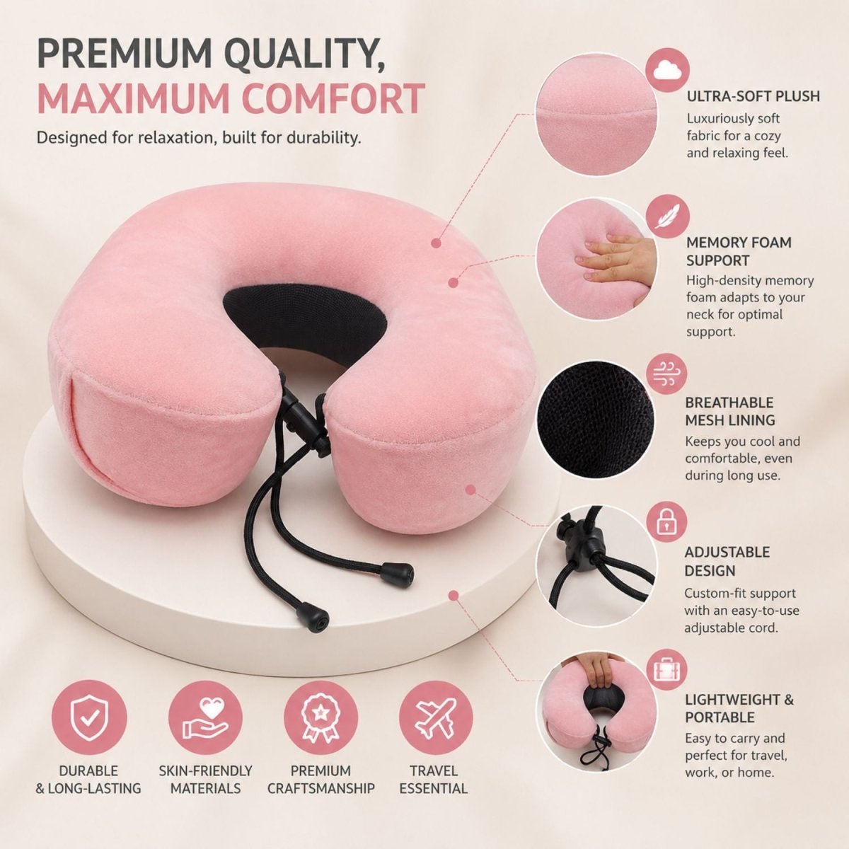Neck Pillow (Blush Pink) Travel Neck Pillow- Royalkartneck pillow for sleeping travel
