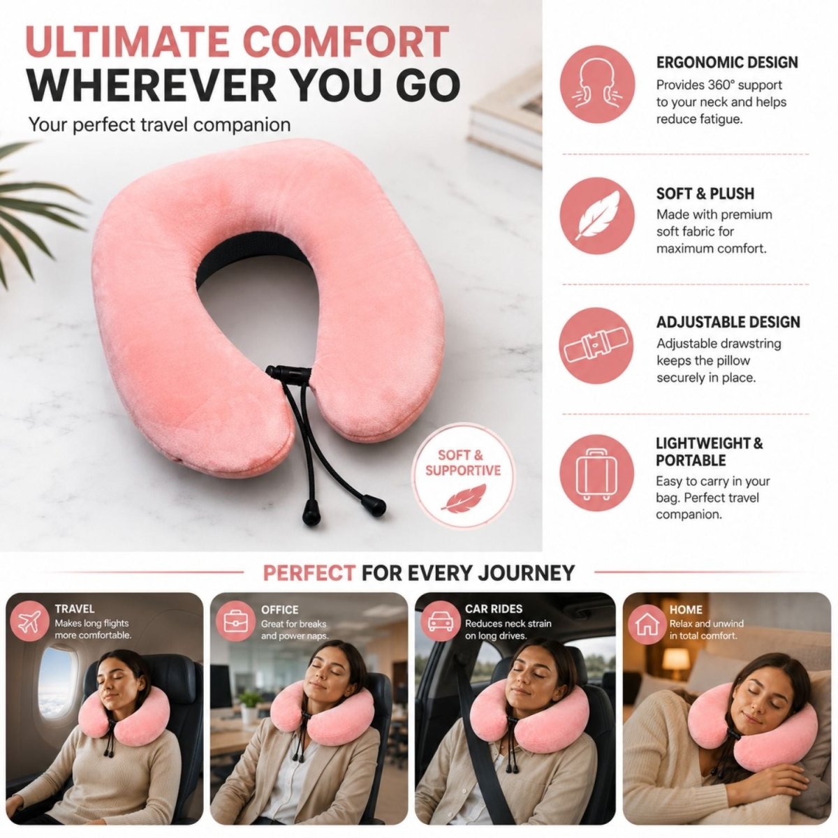 Neck Pillow (Blush Pink) Travel Neck Pillow- Royalkartneck pillow for sleeping travel