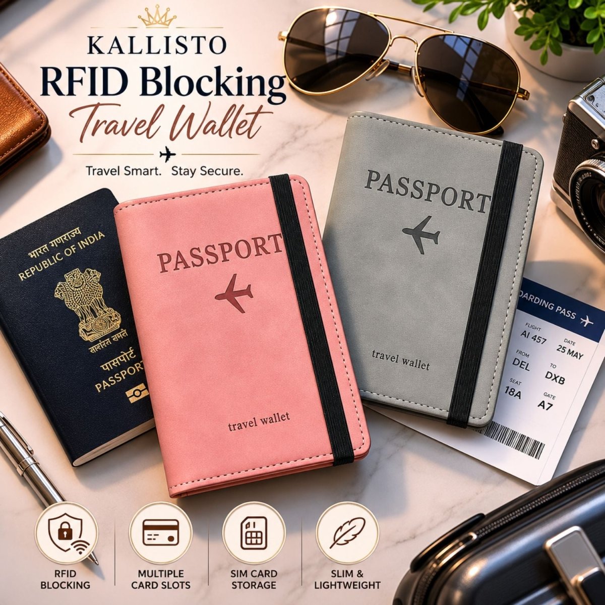 Passport Cover Set (Pink & Grey - Pack of 2) Passport Cover- RoyalkartPassport Cover