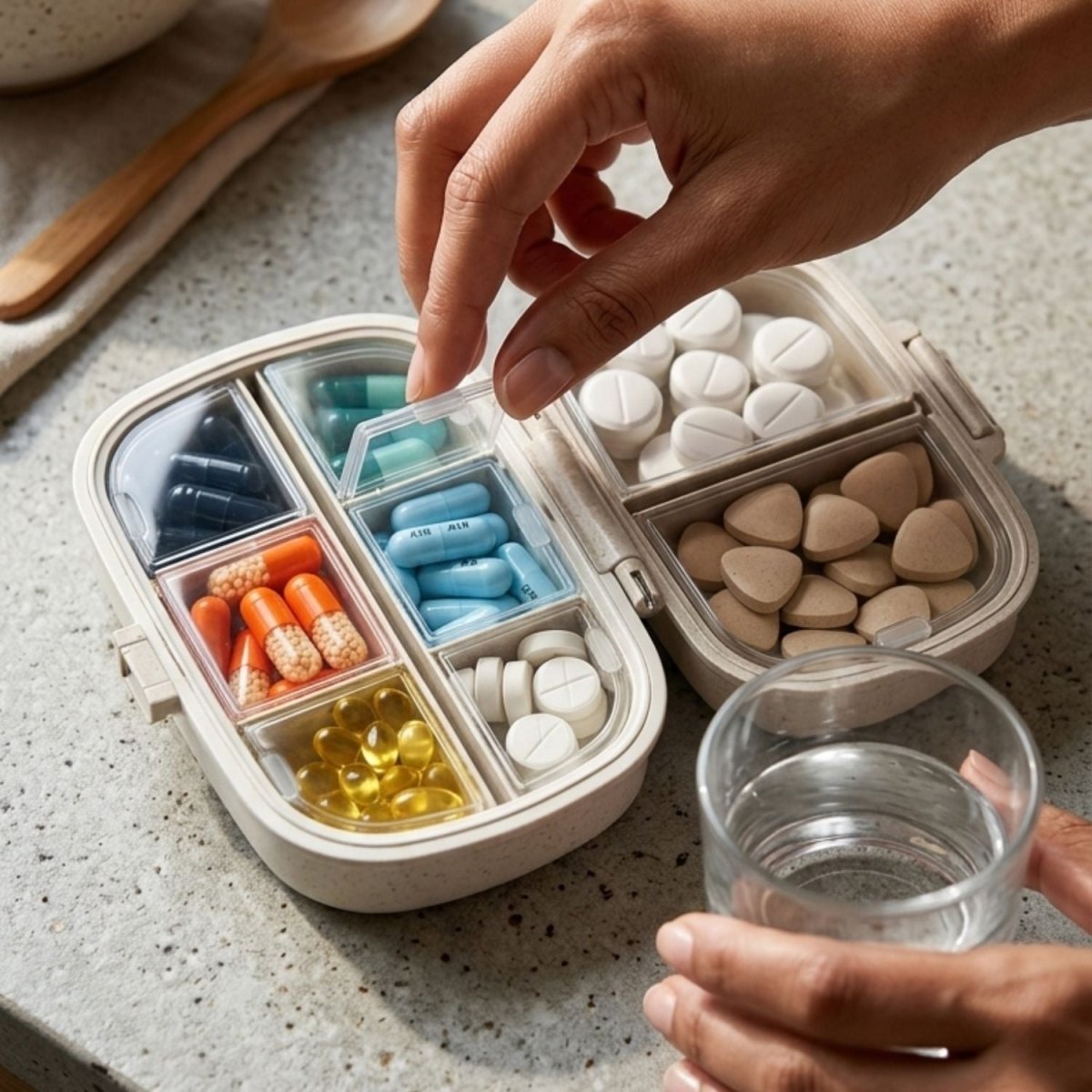 Plastic Pill Organizer Box (Beige) Pills Organizer- RoyalkartPills Organizer