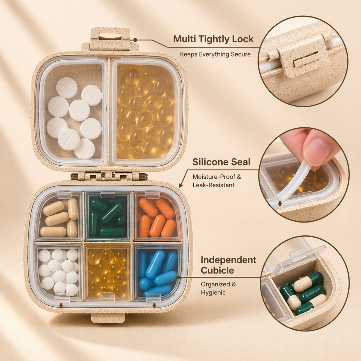 Plastic Pill Organizer Box (Beige) Pills Organizer- RoyalkartPills Organizer