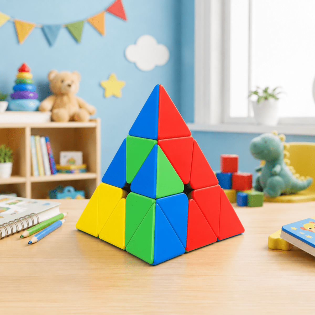 Pyraminx Puzzle Cube 3D Brain Teaser | Pyramid Shape Twist Puzzle & Logic Game for Kids 3+ Years | Colour Matching Educational Learning Toy for Boys Girls Children & Adults cube- #Royalkart#birthday gift