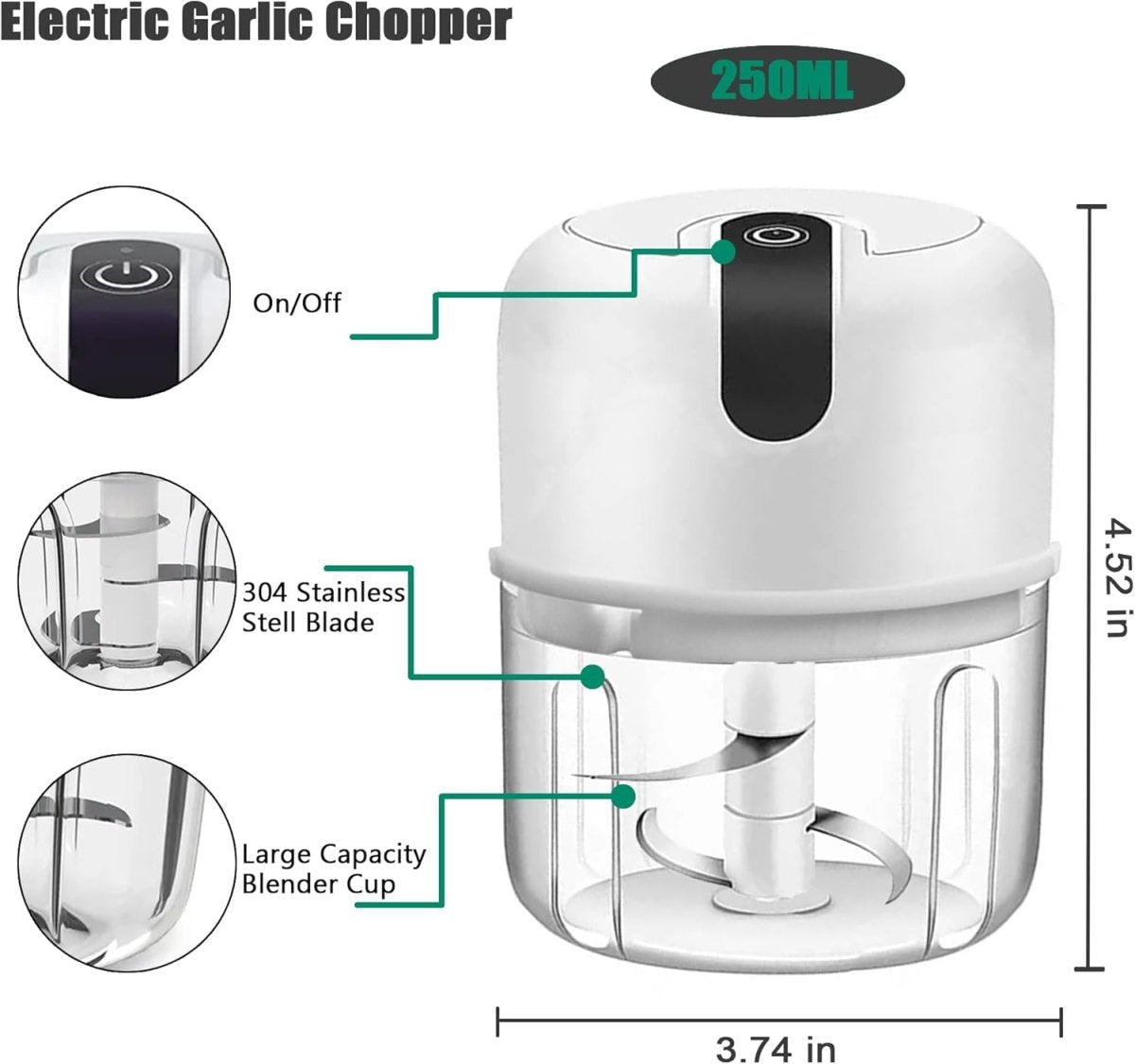 Rechargeable Mini Electric Chopper Veggies & More, 250 Ml, Black - #Royalkart#Food Preparations Easy