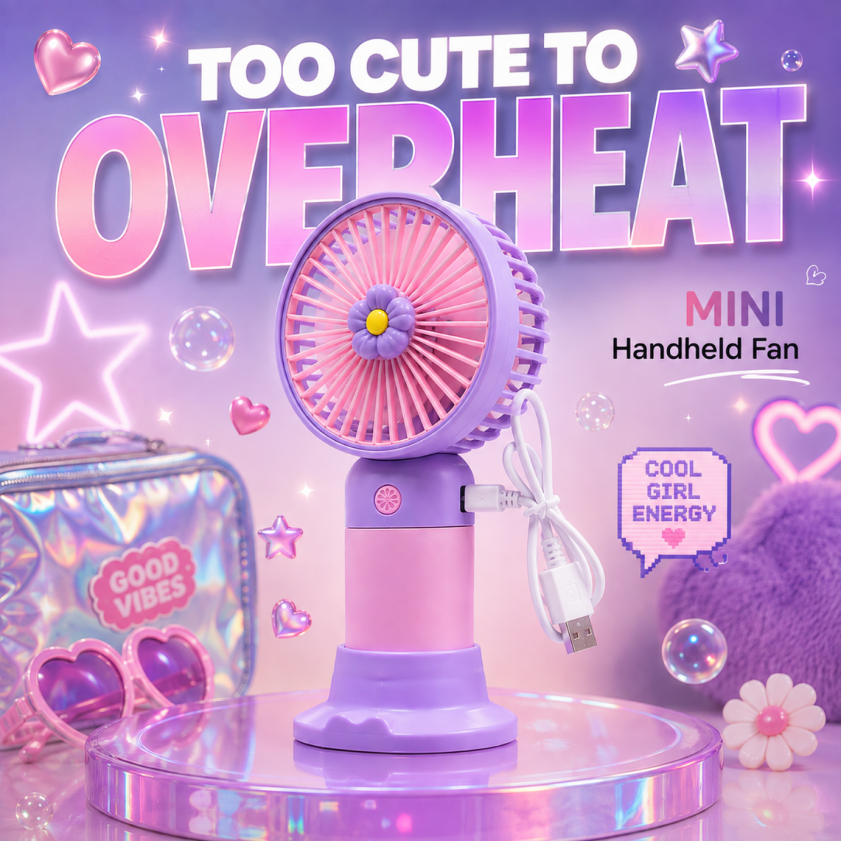 Rechargeable Mini Portable Fan(Purple-pink) Portable Fan- #Royalkart#desk fan