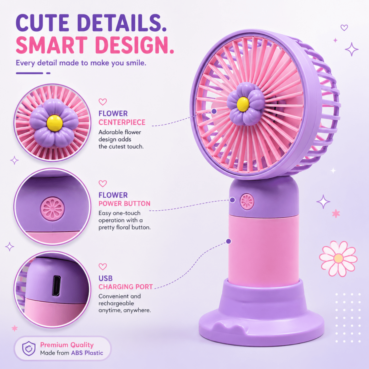 Rechargeable Mini Portable Fan(Purple-pink) Portable Fan- #Royalkart#desk fan