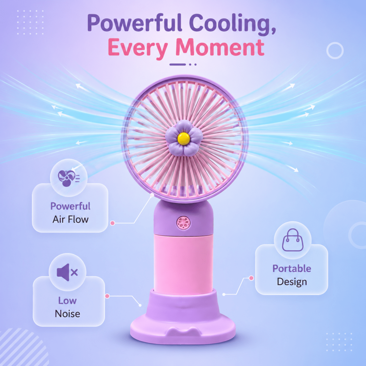 Rechargeable Mini Portable Fan(Purple-pink) Portable Fan- #Royalkart#desk fan