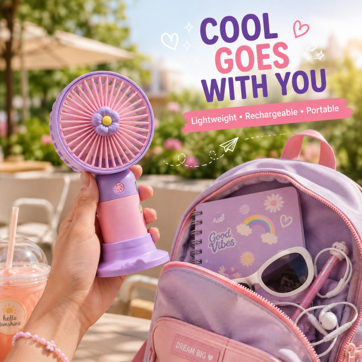 Rechargeable Mini Portable Fan(Purple-pink) Portable Fan- #Royalkart#desk fan
