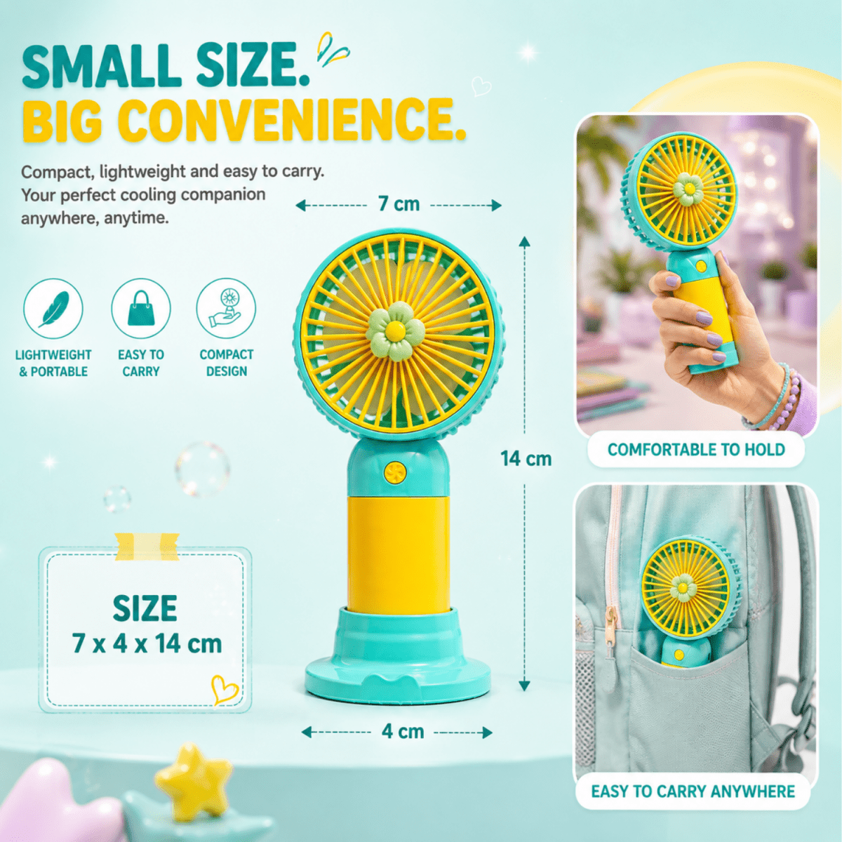 Rechargeable Mini Portable Fan(Yellow-Green) Portable Fan- #Royalkart#desk fan