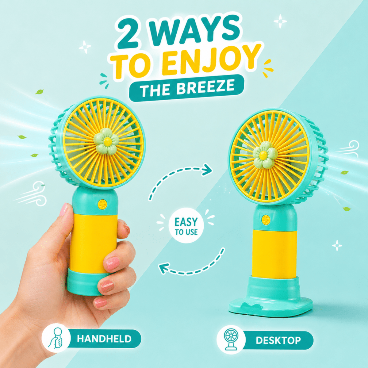 Rechargeable Mini Portable Fan(Yellow-Green) Portable Fan- #Royalkart#desk fan