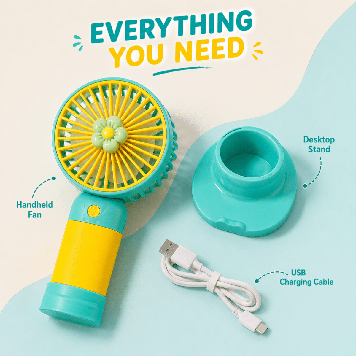 Rechargeable Mini Portable Fan(Yellow-Green) Portable Fan- #Royalkart#desk fan