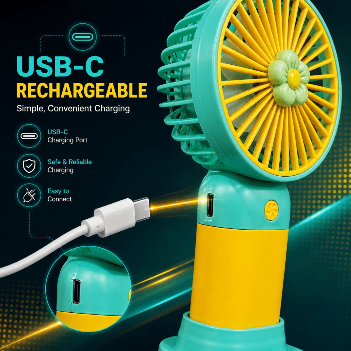 Rechargeable Mini Portable Fan(Yellow-Green) Portable Fan- #Royalkart#desk fan