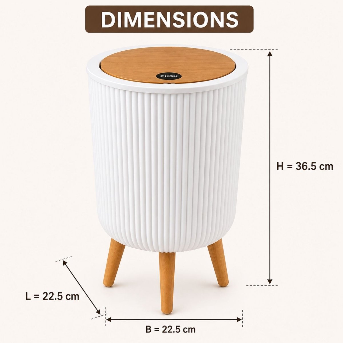 Ribbed Dustbin with Push Lid - White Dustbin- RoyalkartDustbin