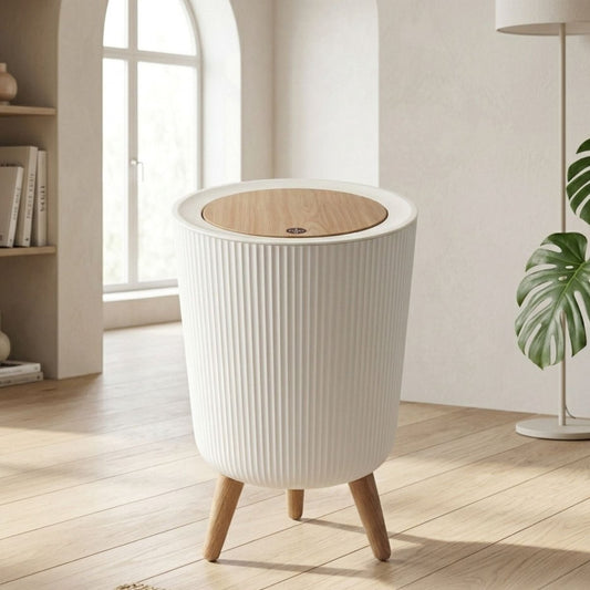 Ribbed Dustbin with Push Lid - White Dustbin- RoyalkartDustbin
