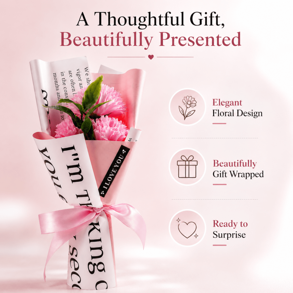 Romantic Pink Daisy Artificial Flower Bouquet with Elegant Wrapping & Ribbon Bow | Decorative Gift Flower Bunch for Birthday, Anniversary, Valentine’s Day, Proposal & Home Decor Artificial Flower Bouquet- #Royalkart#anniversery gift for wife
