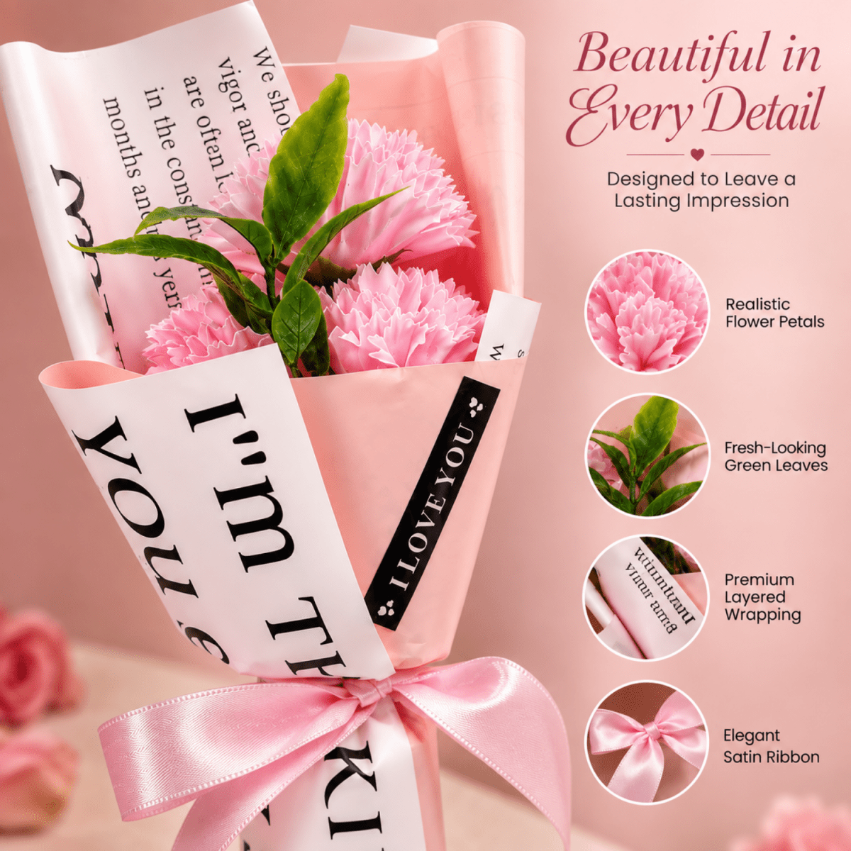 Romantic Pink Daisy Artificial Flower Bouquet with Elegant Wrapping & Ribbon Bow | Decorative Gift Flower Bunch for Birthday, Anniversary, Valentine’s Day, Proposal & Home Decor Artificial Flower Bouquet- #Royalkart#anniversery gift for wife