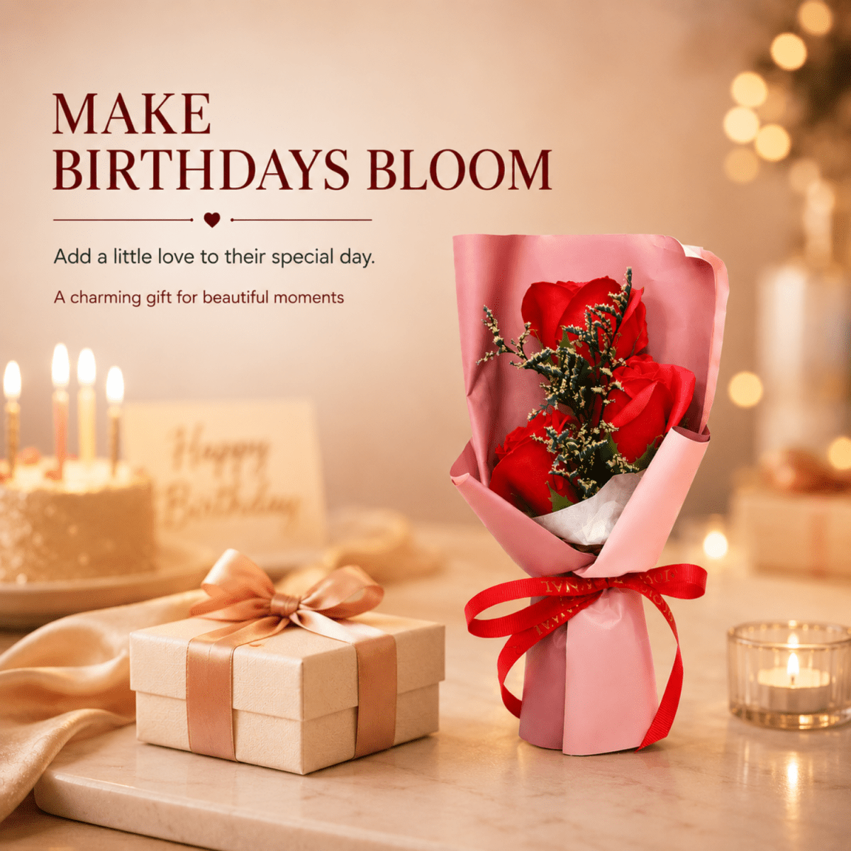 Romantic Red Rose Artificial Flower Bouquet with Elegant Wrapping & Ribbon Bow | Decorative Gift Flower Bunch for Birthday, Anniversary, Valentine’s Day, Proposal & Home Decor Artificial Flower Bouquet- #Royalkart#anniversery gift for husband