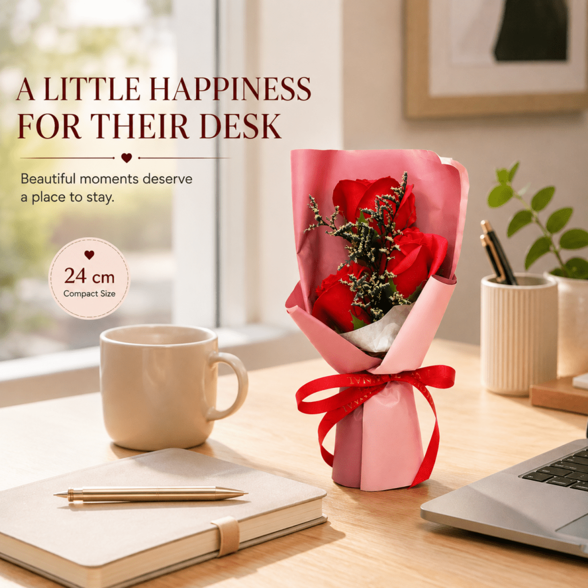 Romantic Red Rose Artificial Flower Bouquet with Elegant Wrapping & Ribbon Bow | Decorative Gift Flower Bunch for Birthday, Anniversary, Valentine’s Day, Proposal & Home Decor Artificial Flower Bouquet- #Royalkart#anniversery gift for husband
