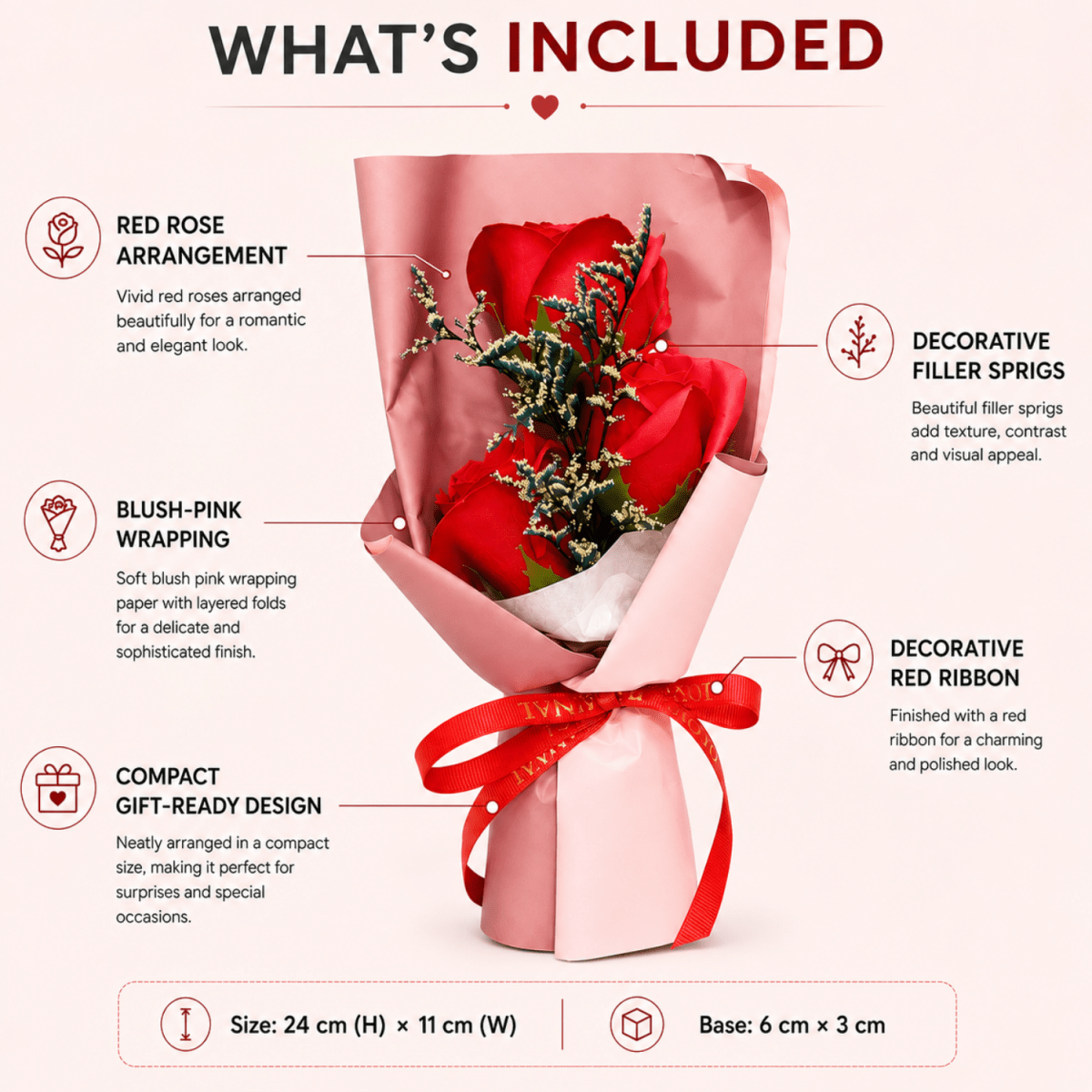 Romantic Red Rose Artificial Flower Bouquet with Elegant Wrapping & Ribbon Bow | Decorative Gift Flower Bunch for Birthday, Anniversary, Valentine’s Day, Proposal & Home Decor Artificial Flower Bouquet- #Royalkart#anniversery gift for husband