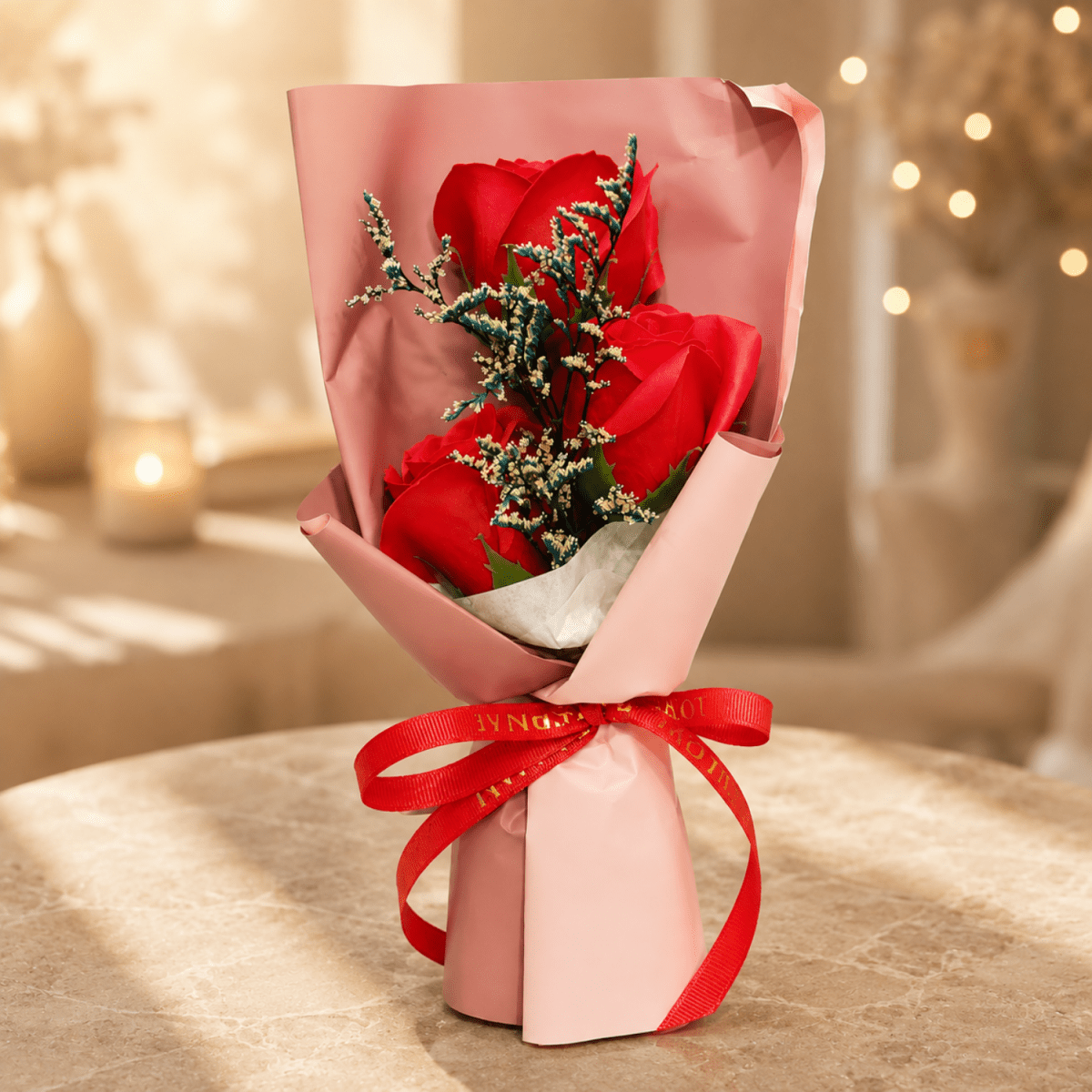 Romantic Red Rose Artificial Flower Bouquet with Elegant Wrapping & Ribbon Bow | Decorative Gift Flower Bunch for Birthday, Anniversary, Valentine’s Day, Proposal & Home Decor Artificial Flower Bouquet- #Royalkart#anniversery gift for husband