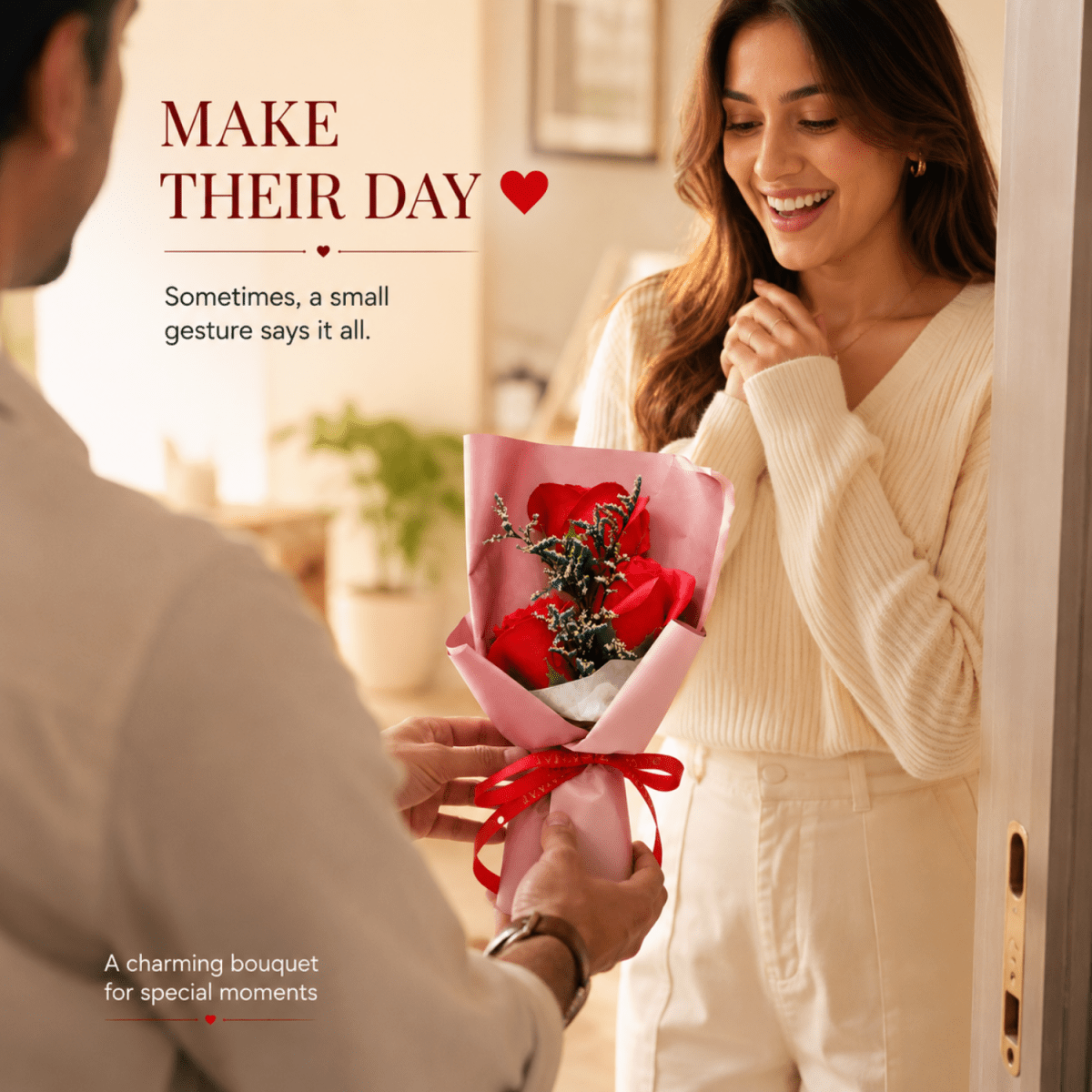 Romantic Red Rose Artificial Flower Bouquet with Elegant Wrapping & Ribbon Bow | Decorative Gift Flower Bunch for Birthday, Anniversary, Valentine’s Day, Proposal & Home Decor Artificial Flower Bouquet- #Royalkart#anniversery gift for husband