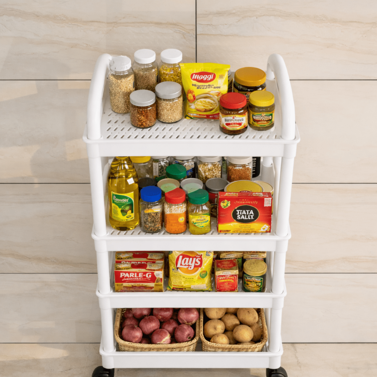 Royalkart 4 - Tier Multi - Functional Storage Cart With Wheels Storage Rack - Royalkartbathroom organizer