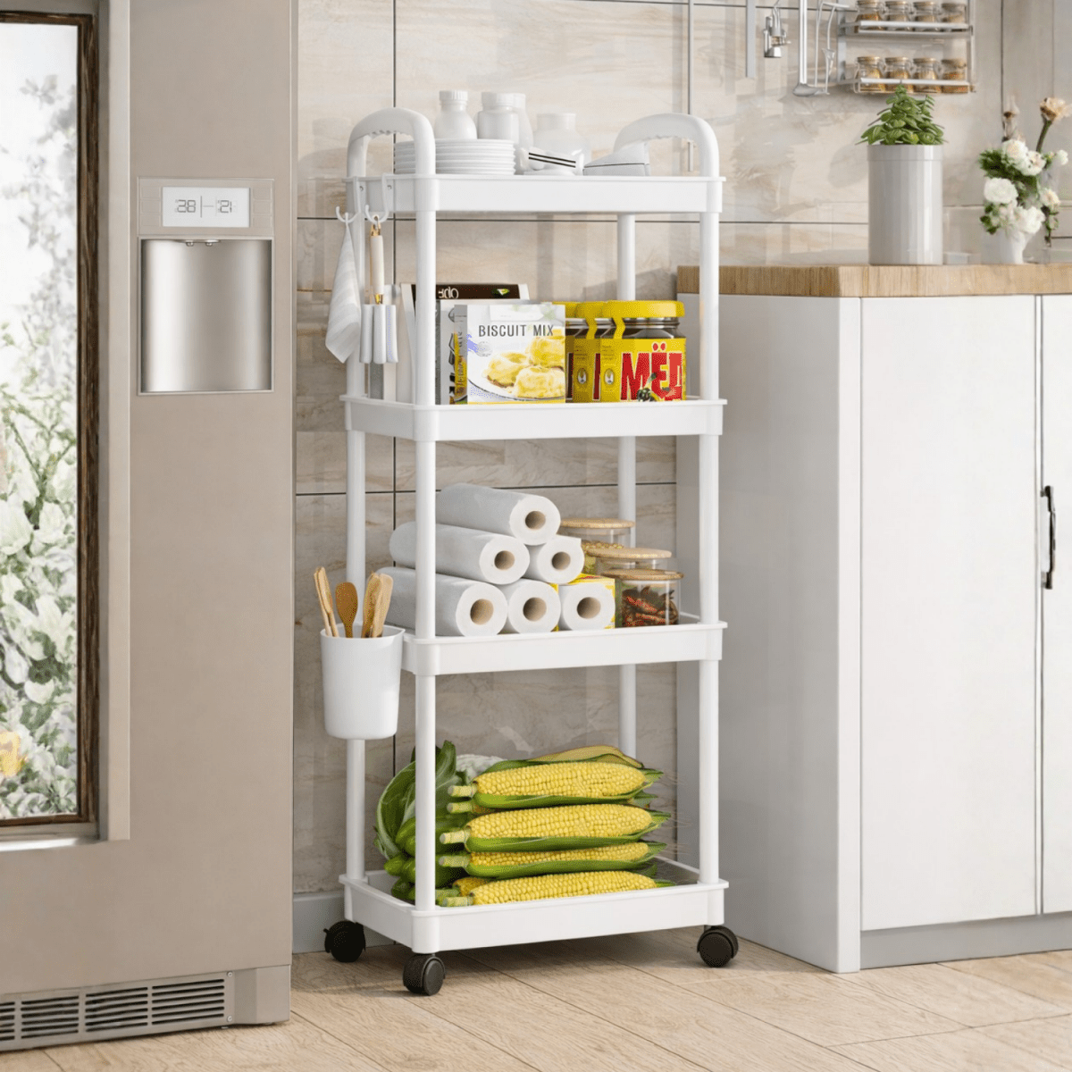 Royalkart 4 - Tier Multi - Functional Storage Cart With Wheels Storage Rack - Royalkartbathroom organizer