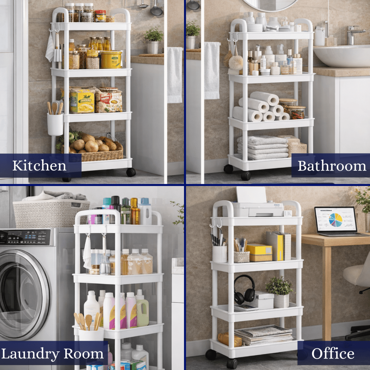 Royalkart 4 - Tier Multi - Functional Storage Cart With Wheels Storage Rack - Royalkartbathroom organizer