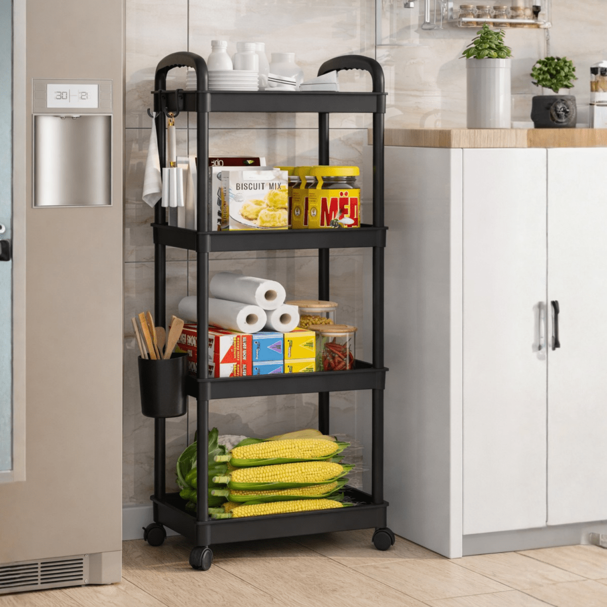 Royalkart 4 - Tier Multi - Functional Storage Cart With Wheels Storage Rack - Royalkartbathroom organizer