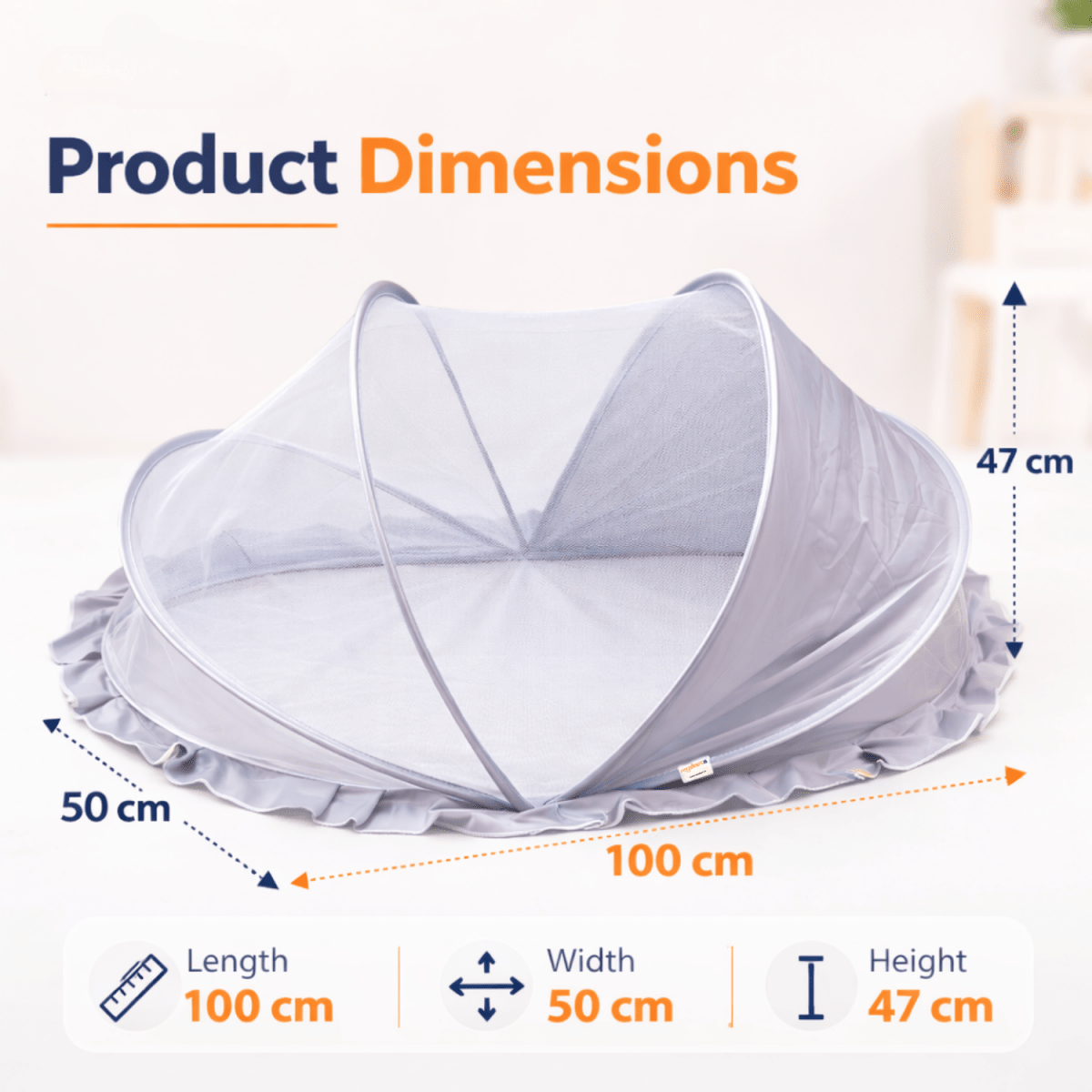 Royalkart Foldable Baby Mosquito Net for Babies & Toddlers (0 to 24 months - Grey) Baby Mosquito Net - RoyalkartBaby Mosquito Net