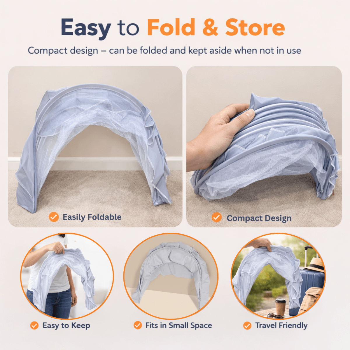 Royalkart Foldable Baby Mosquito Net for Babies & Toddlers (0 to 24 months - Grey) Baby Mosquito Net - RoyalkartBaby Mosquito Net