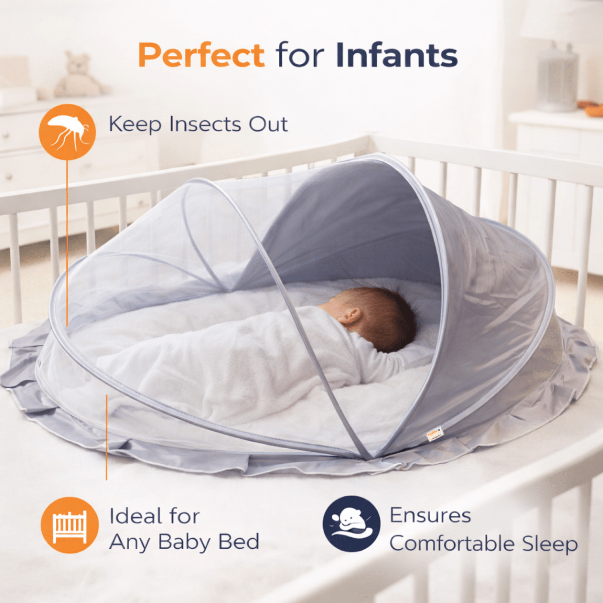 Royalkart Foldable Baby Mosquito Net for Babies & Toddlers (0 to 24 months - Grey) Baby Mosquito Net - RoyalkartBaby Mosquito Net