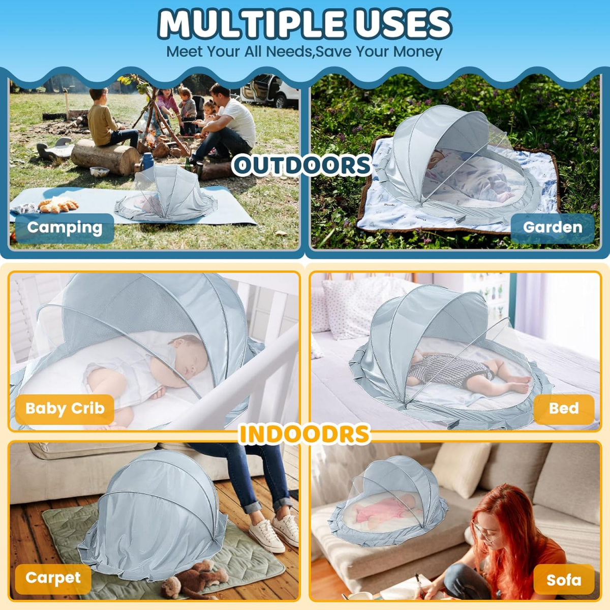 Royalkart Foldable Baby Mosquito Net for Babies & Toddlers (0 to 24 months - Grey) Baby Mosquito Net - RoyalkartBaby Mosquito Net