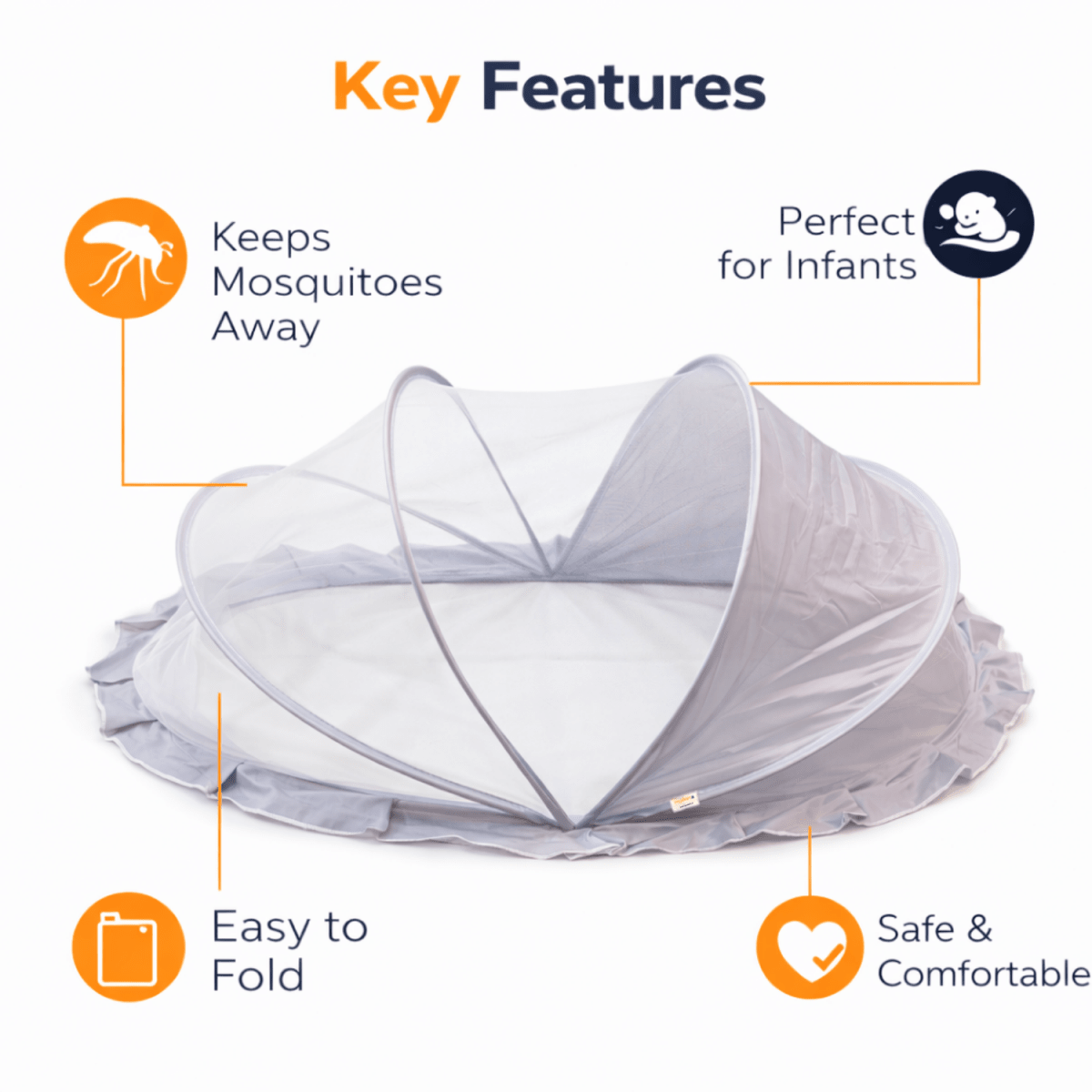 Royalkart Foldable Baby Mosquito Net for Babies & Toddlers (0 to 24 months - Grey) Baby Mosquito Net - RoyalkartBaby Mosquito Net