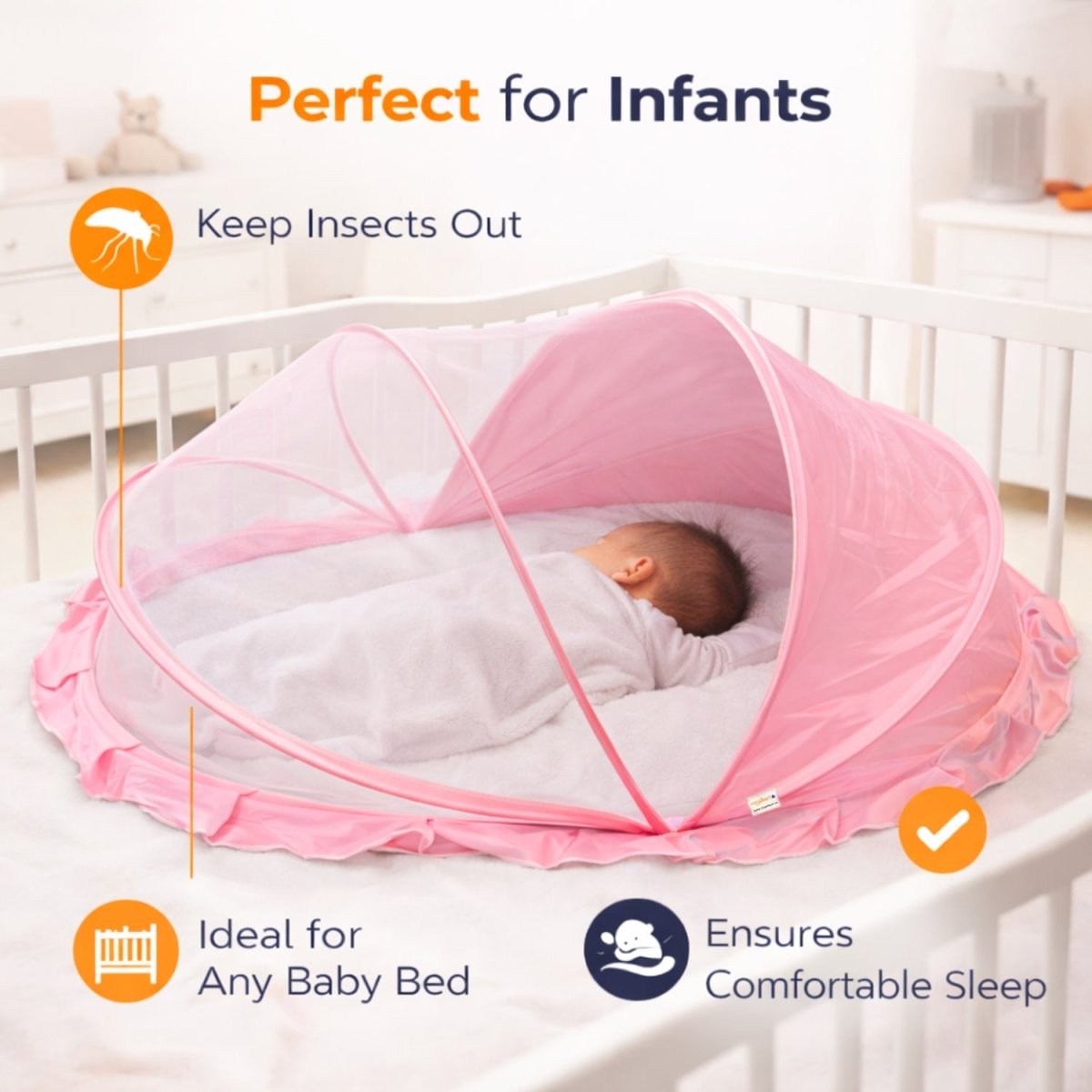 Royalkart Foldable Baby Mosquito Net for Babies & Toddlers (0 to 24 months - Pink) Baby Mosquito Net - RoyalkartBaby Mosquito Net