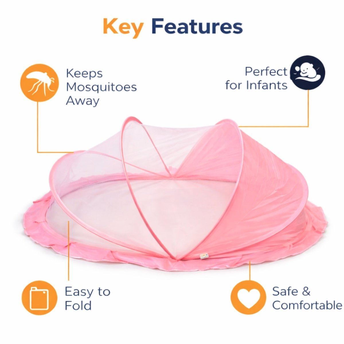 Royalkart Foldable Baby Mosquito Net for Babies & Toddlers (0 to 24 months - Pink) Baby Mosquito Net - RoyalkartBaby Mosquito Net