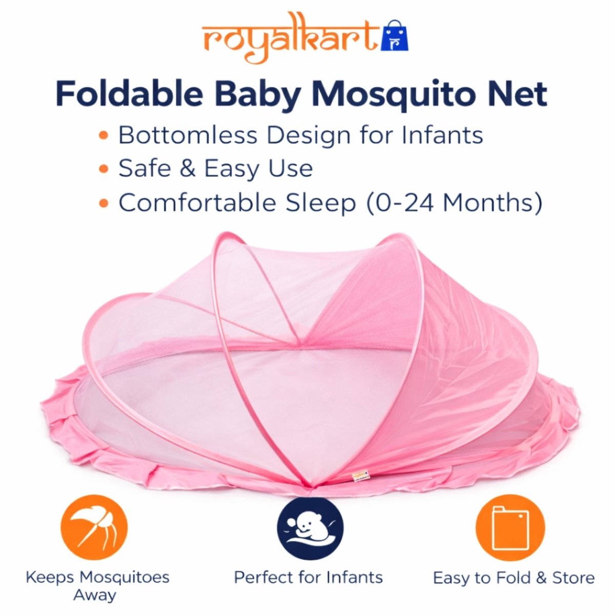 Royalkart Foldable Baby Mosquito Net for Babies & Toddlers (0 to 24 months - Pink) Baby Mosquito Net - RoyalkartBaby Mosquito Net