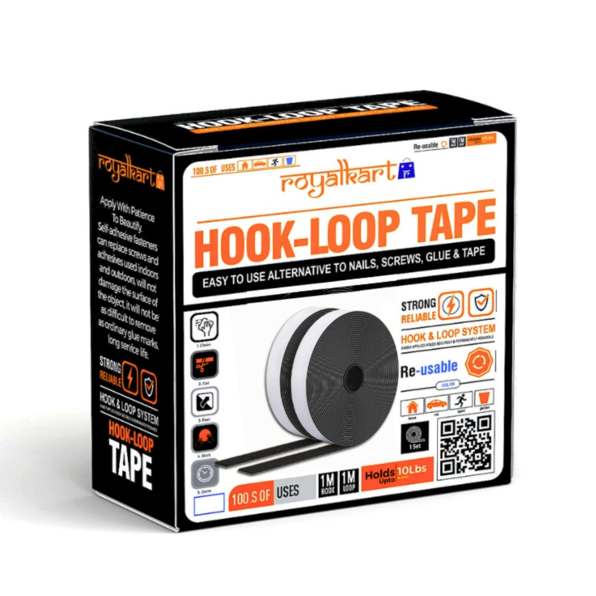 Self Adhesive Hook and Loop Tape (Black). ADHESIVE TAPES - Royalkartadhesive hook and loop tape