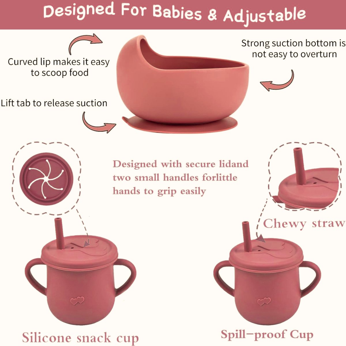 Silicone Baby Feeding Set, BPA - Free & Microwave Safe(Maroon) Baby Tableware Set - #Royalkart#