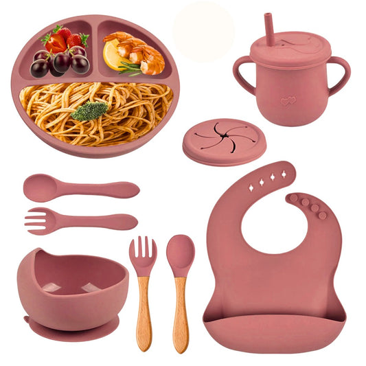 Silicone Baby Feeding Set, BPA - Free & Microwave Safe(Maroon) Baby Tableware Set - #Royalkart#