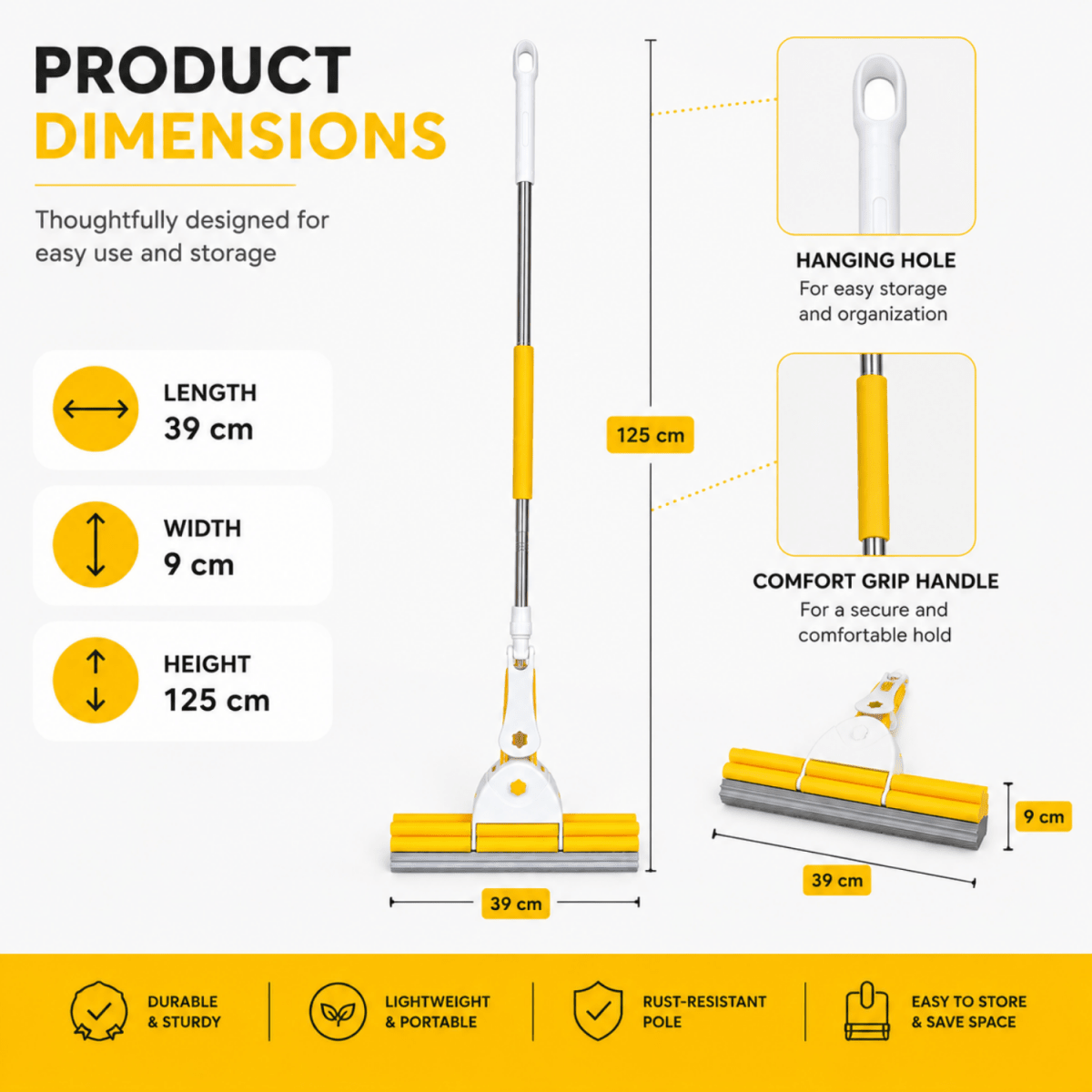 Sponge Floor Cleaning Mop with Squeeze Mechanism Cleaning Mop- #Royalkart#mop