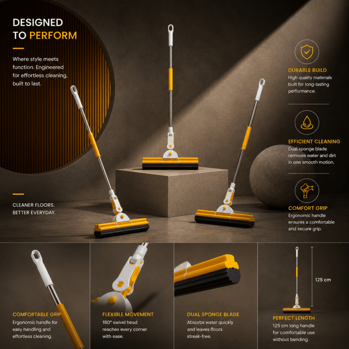 Sponge Floor Cleaning Mop with Squeeze Mechanism Cleaning Mop- #Royalkart#mop