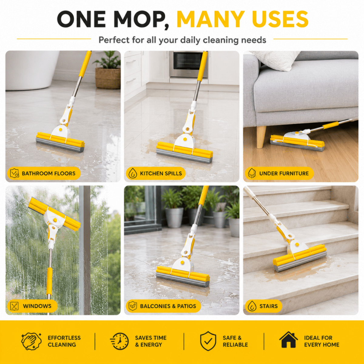 Sponge Floor Cleaning Mop with Squeeze Mechanism Cleaning Mop- #Royalkart#mop