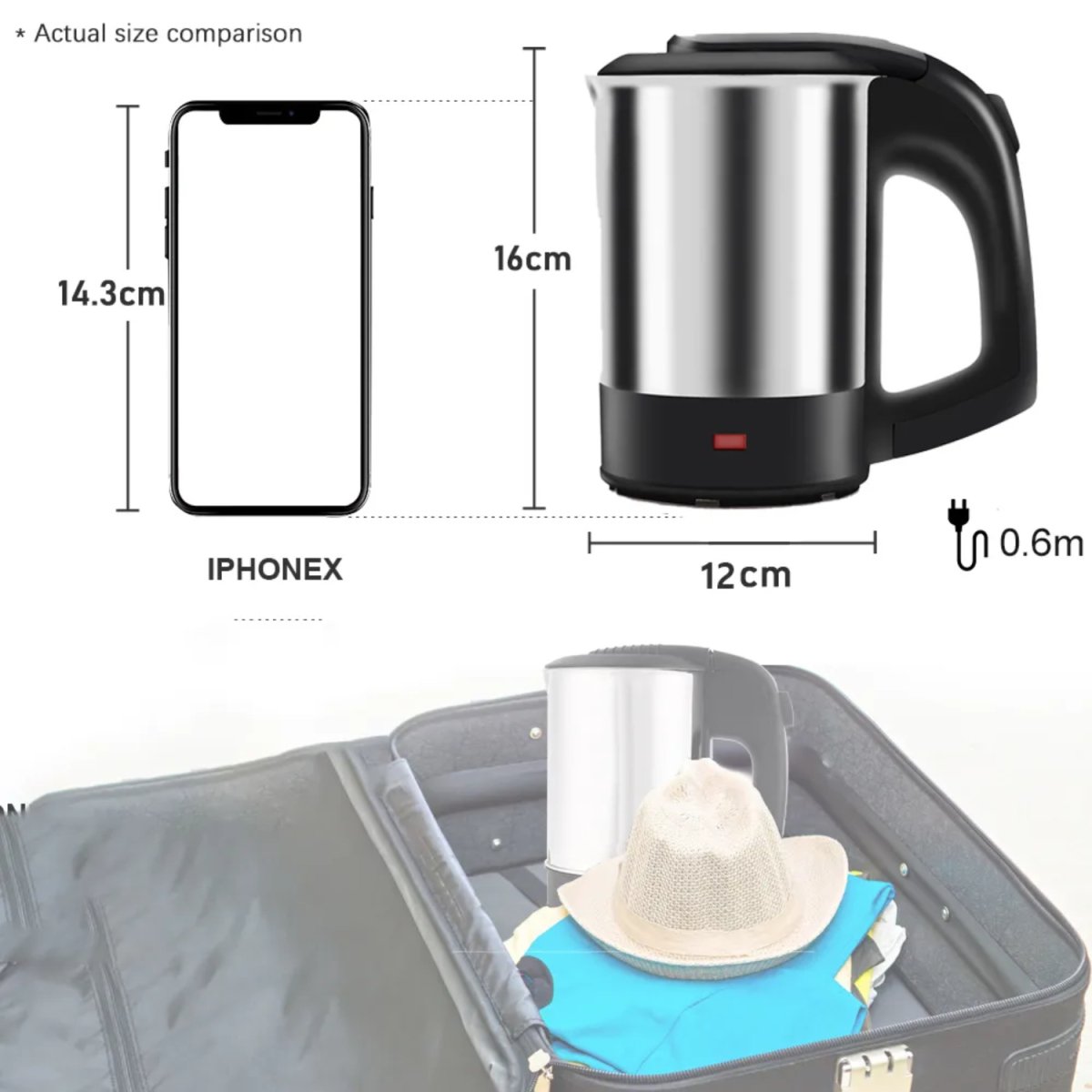 Stainless Steel Electric Kettle for Travelling with 0.5 Litre Capacity - #Royalkart#