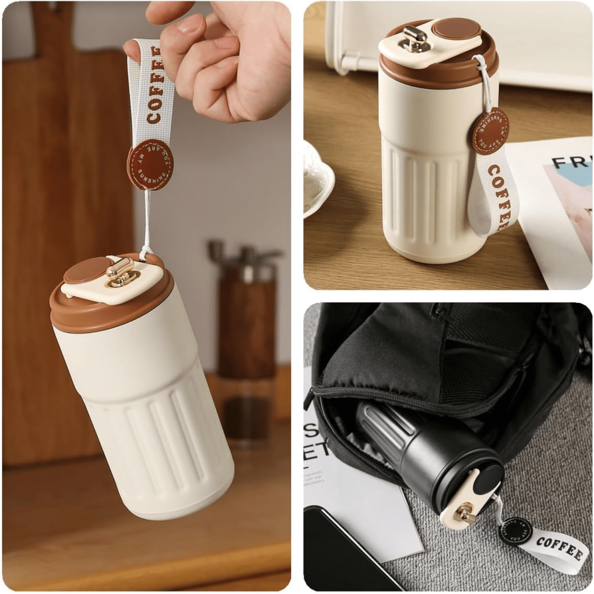 Stainless Steel Insulated Travel Coffee Mug with LED Temperature Display, Keeps Drinks Hot & Cold (Brown - 410ml) - #Royalkart#coffee mug for gym