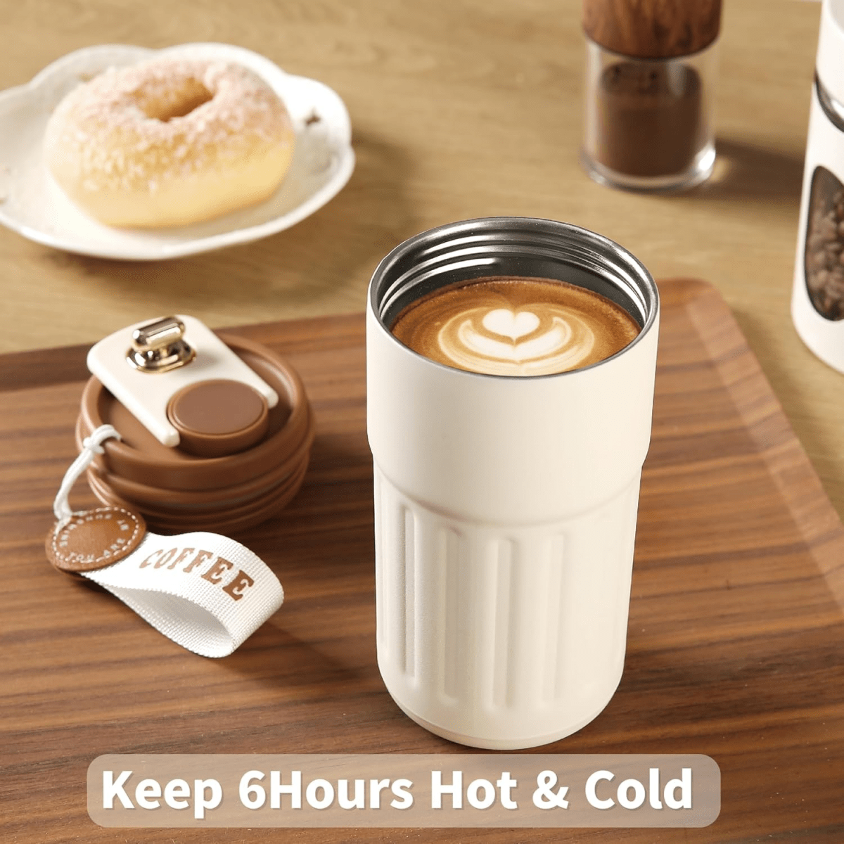 Stainless Steel Insulated Travel Coffee Mug with LED Temperature Display, Keeps Drinks Hot & Cold (Brown - 410ml) - #Royalkart#coffee mug for gym